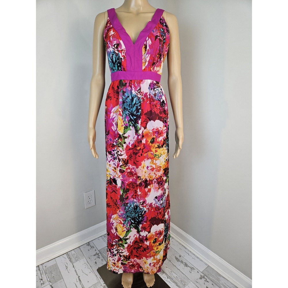 Eci New York Womens Maxi Dress 14 Floral Tie Belt Deep V Neck